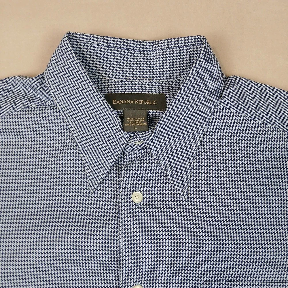 Banana Republic Large Mens Shirt Office Dress Houndstooth Heavy‎ 25x30 DEFECT